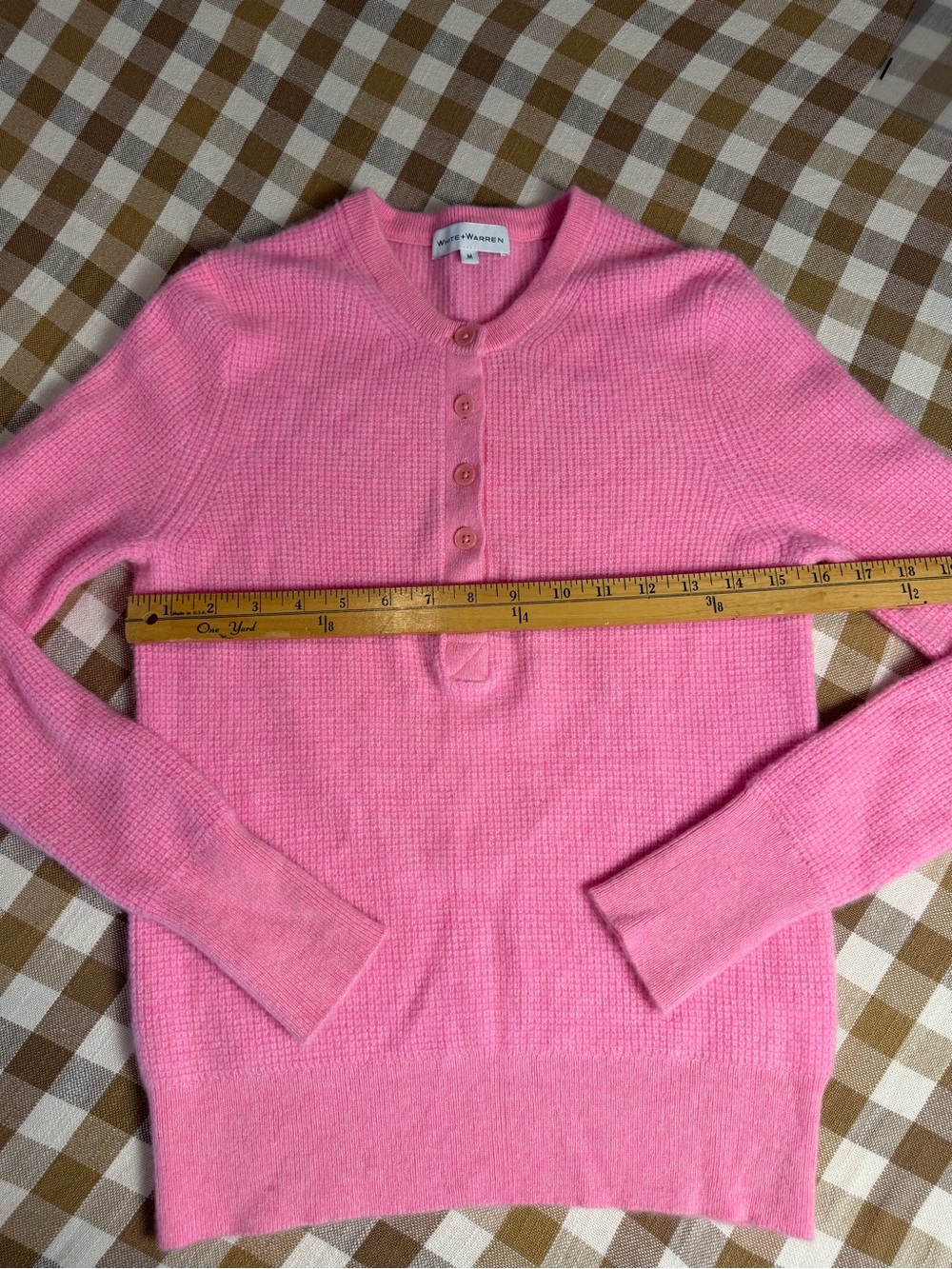 White + Warren 100% Cashmere Pink Waffle Knit Henley Sweater M - Picture 3 of 10